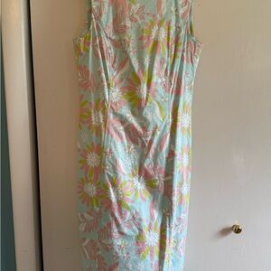 Brooks Brothers Green Pink Sheath Dress Scoop Neck Resort